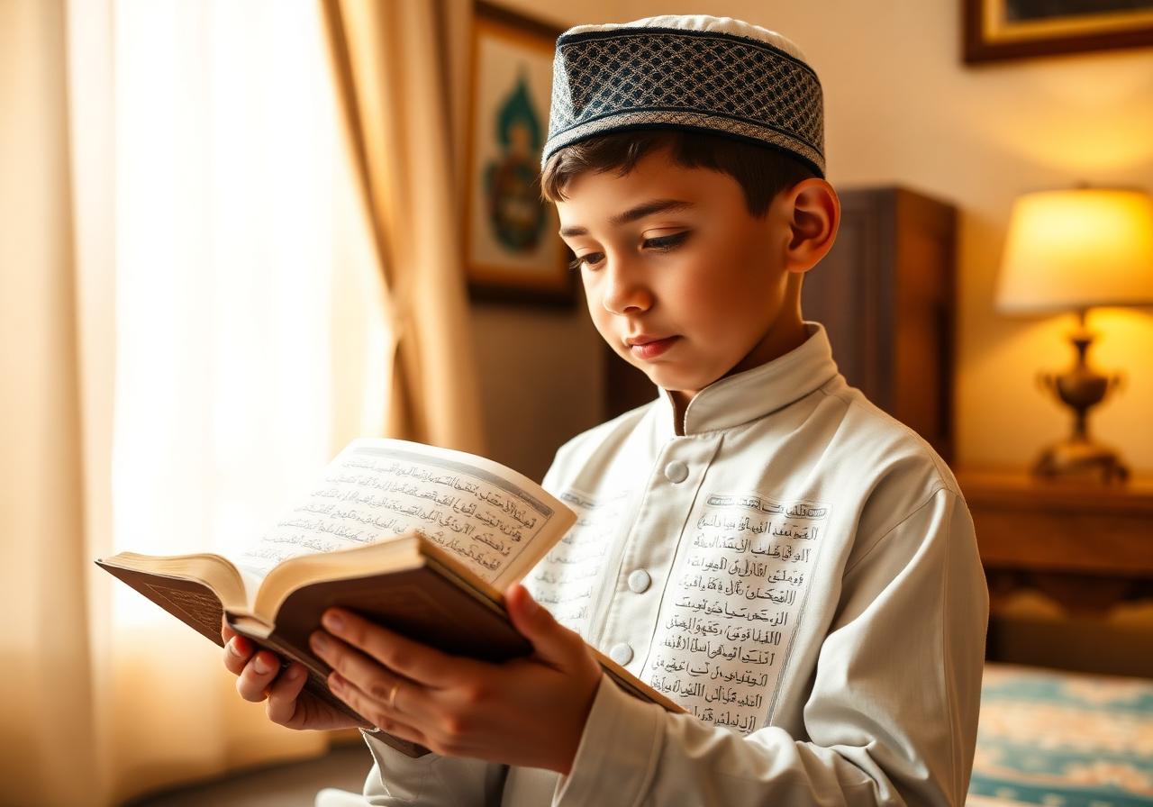 Muslim boy reading the Holy Quran