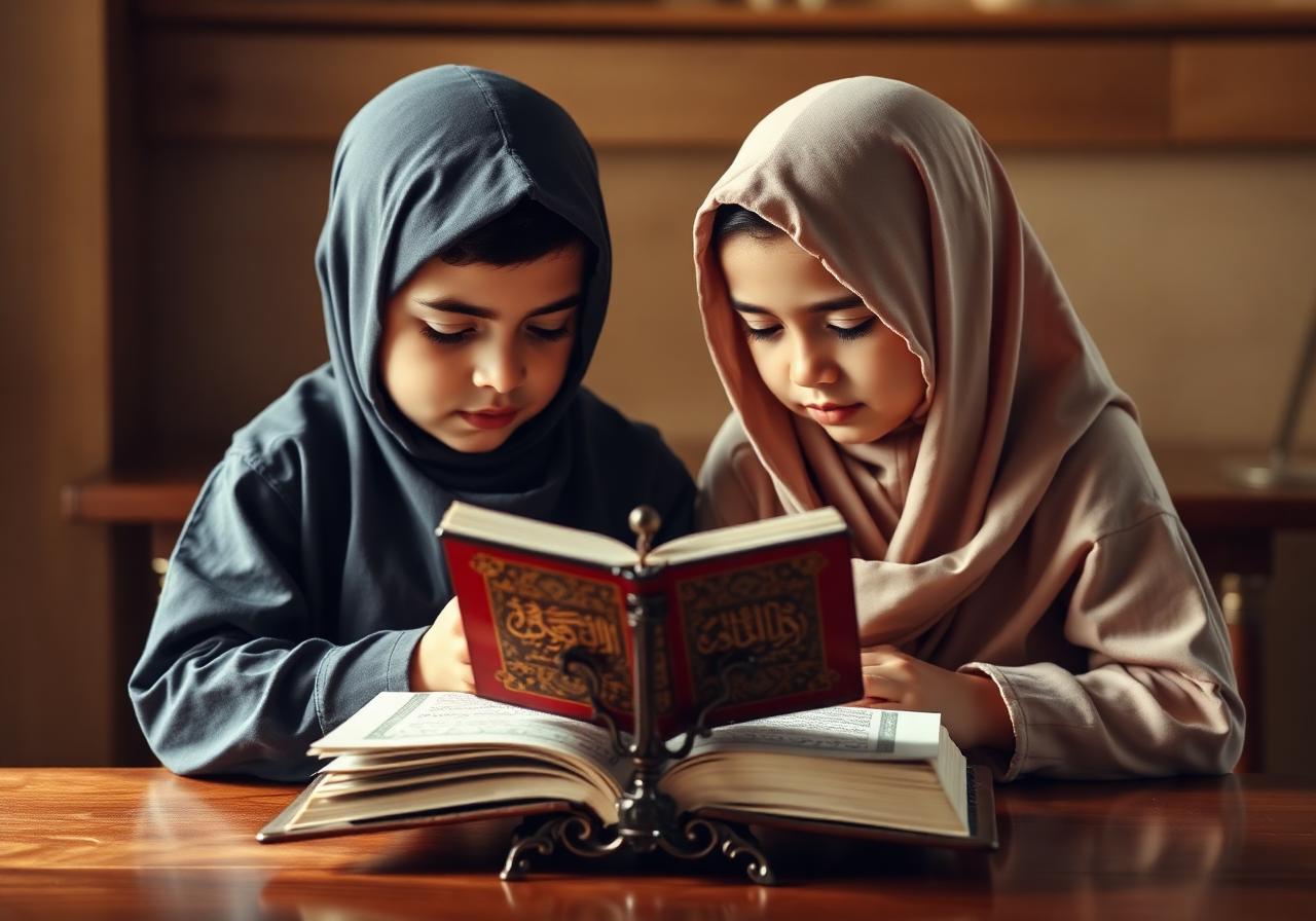 Muslim children reading Quran together